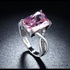 ring with pink Crystals 925 sterling s 8